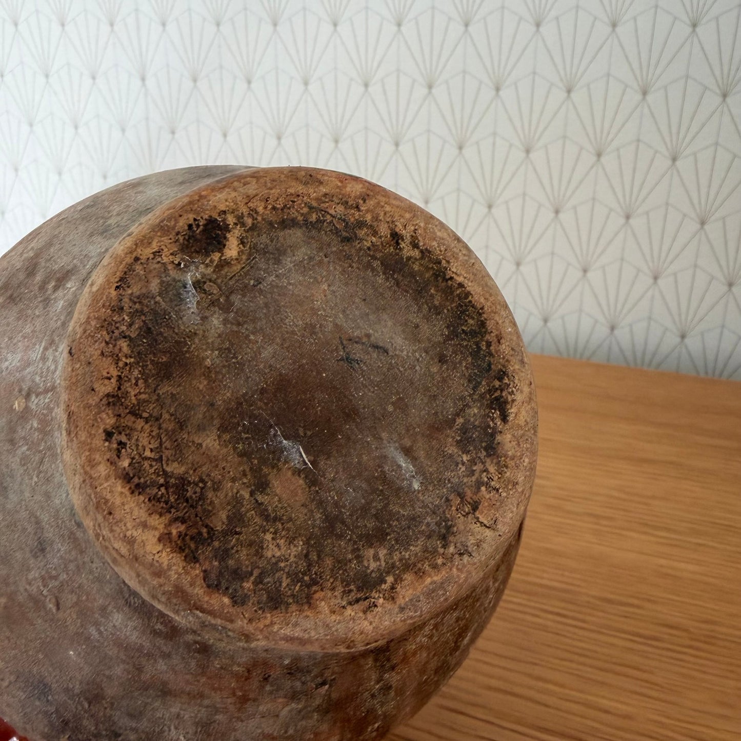 RARE 6 1/2" HANDMADE GLAZED TERRA COTTA ANTIQUE FRENCH CONFIT POT VASE 2210256