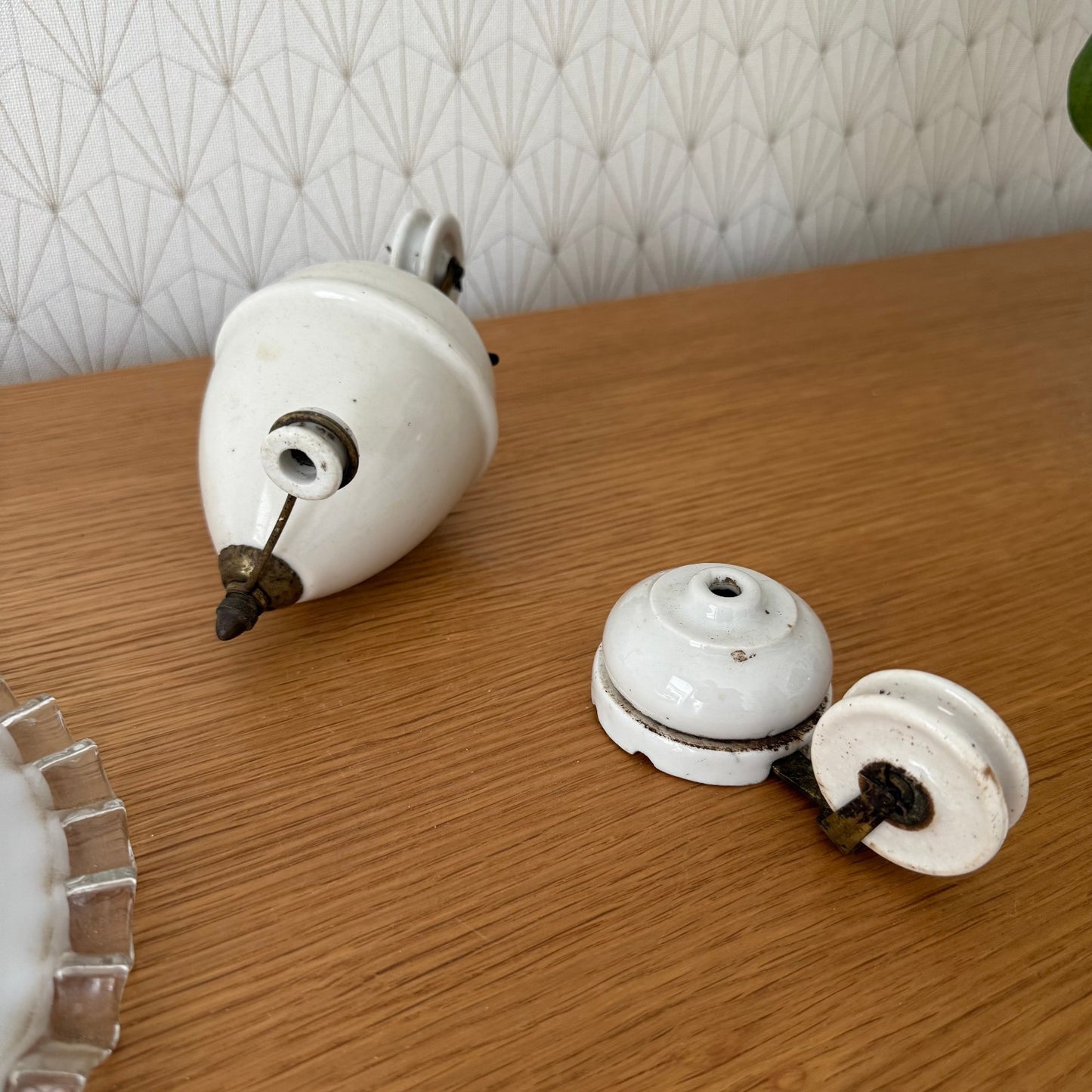 Vintage French Pendant Light Shade Opaline Art Deco Porcelain 2708252