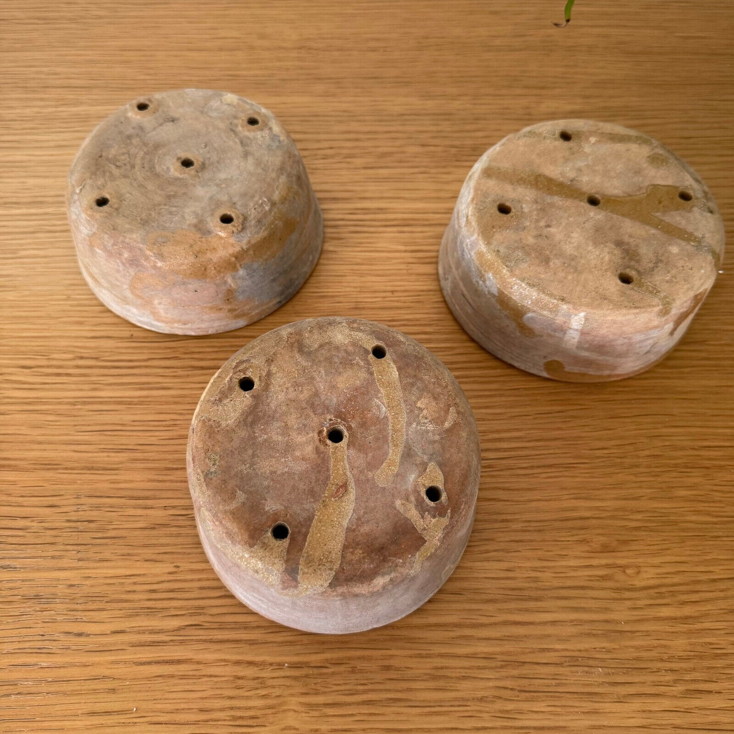 3 Vintage Antique glazed French Tan Stoneware Cheese Faisselle Strainer 1111248 Unknown