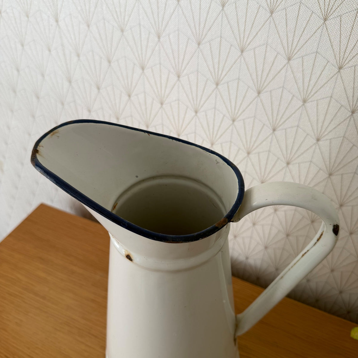French Enamel Pitcher Vintage White Jug Water Enameled 14.6" 07082610 Unbranded