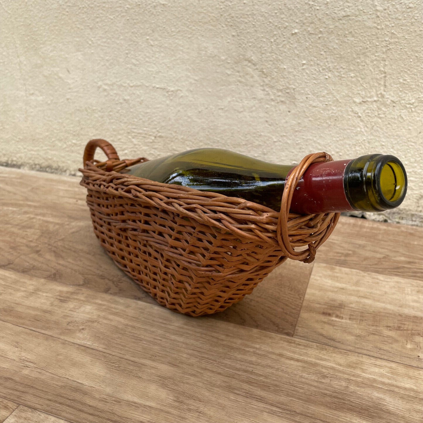 Vintage French Wine Wicker Rattan Basket Bottle Holder 1903255 Handmade
