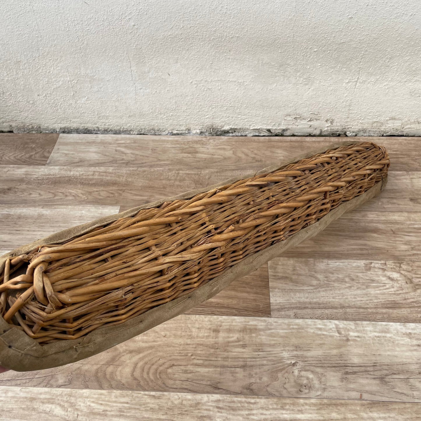 Vintage French WICKER BREAD BASKET Linen Lined 1950s long 0211229 Fleamarketfrance