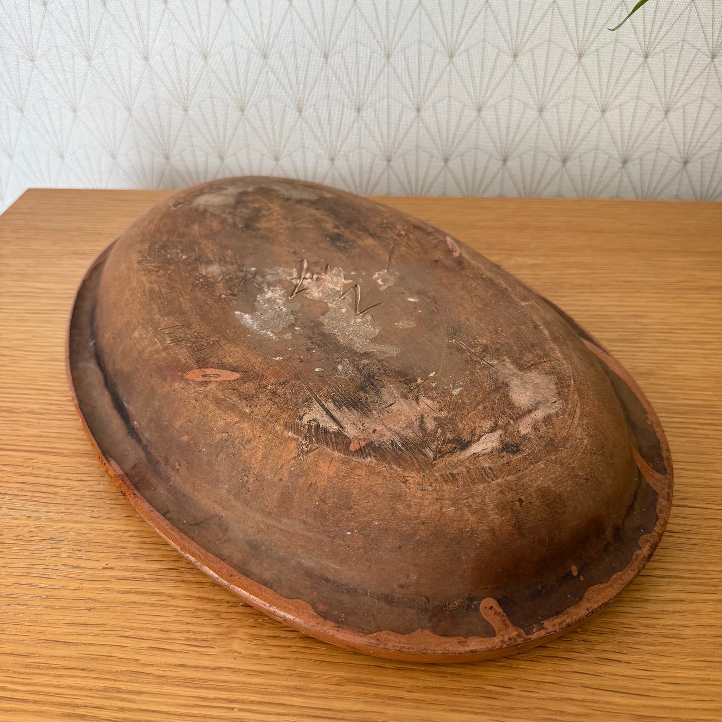 Vintage Handmade French Bakeware 16 3/4 terrine plate gratin oval 04092511