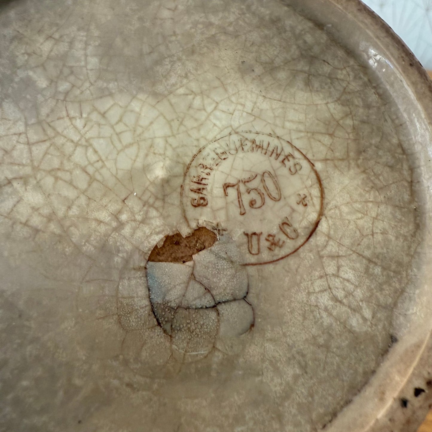 HANDMADE GLAZED BROWNISH ANTIQUE FRENCH JAM POT SMALL SARREGUEMINES 0809252