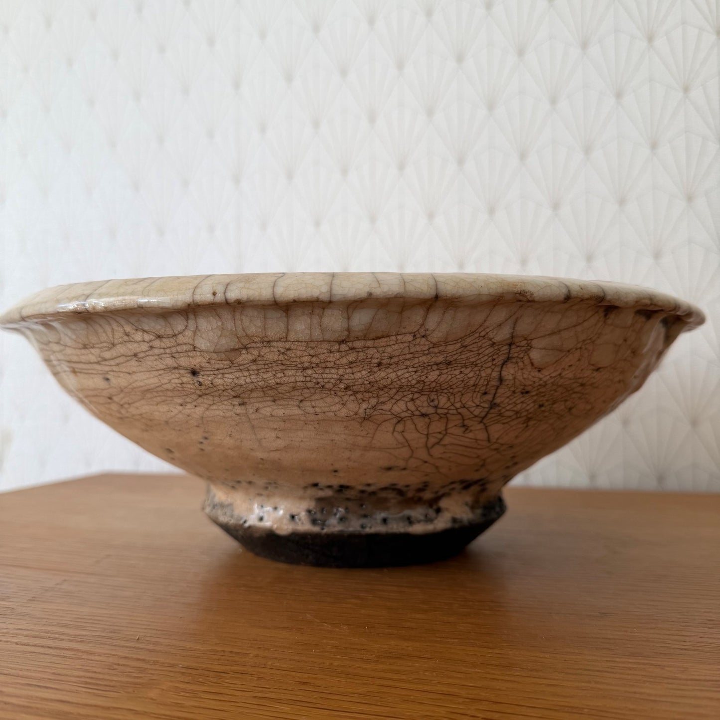 Antique French Crackle Ware Ceramic Pottery Bowl 13" Footed 15062610