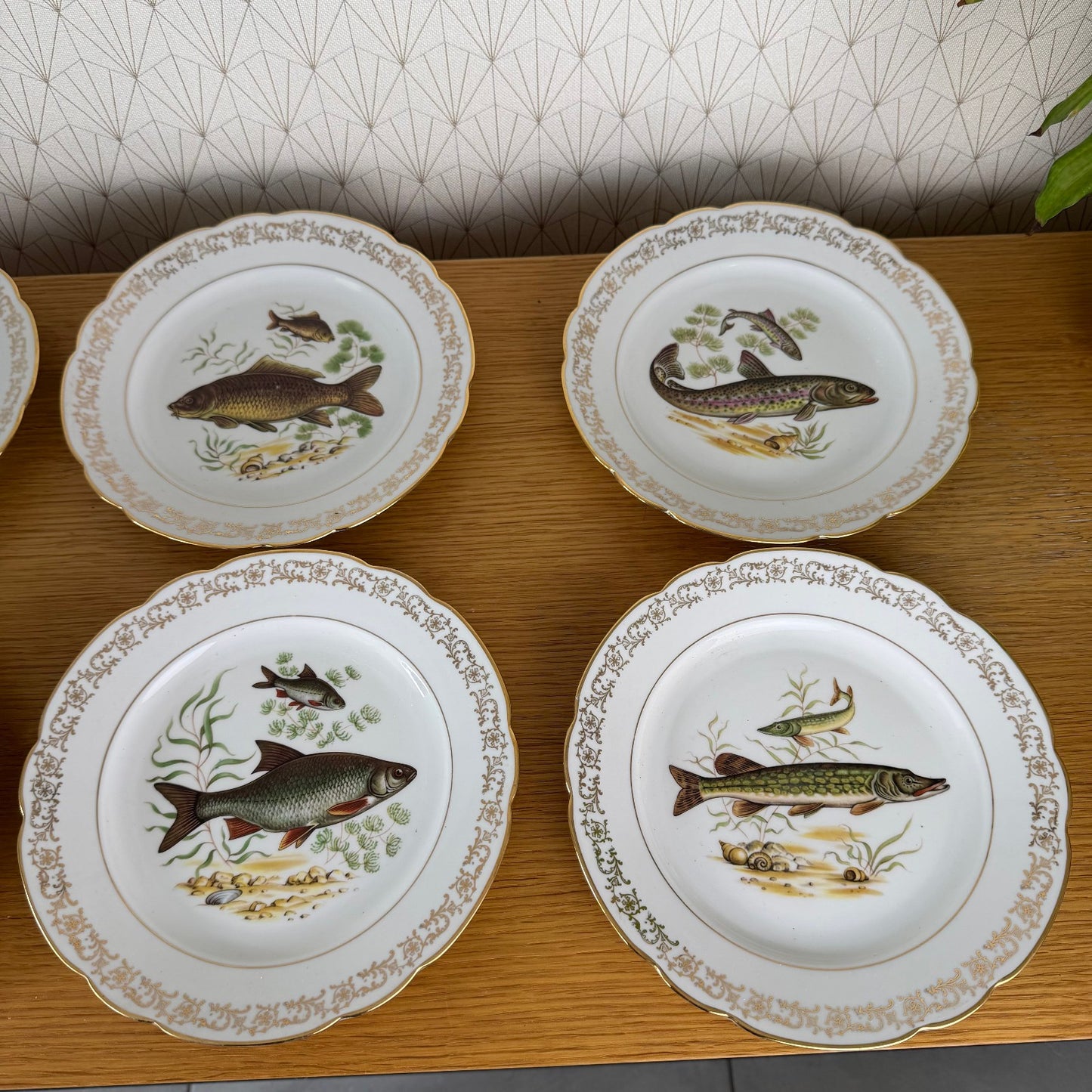 Vintage Bavarian Vintage set of 12 Fish Porcelain Dinner Plates tray 2710255