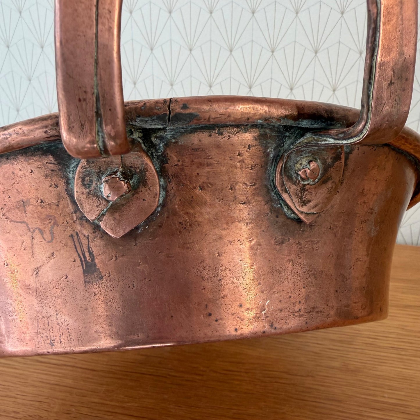 French Copper Pan Antique Kitchen Cookware Two Handles Patina 0505264 Unbranded