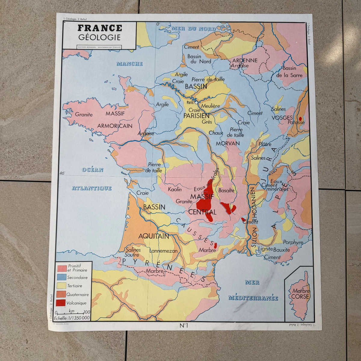 Vintage French Educational School Relief Map Double Sided Poster 2008266 Fleamarketfrance
