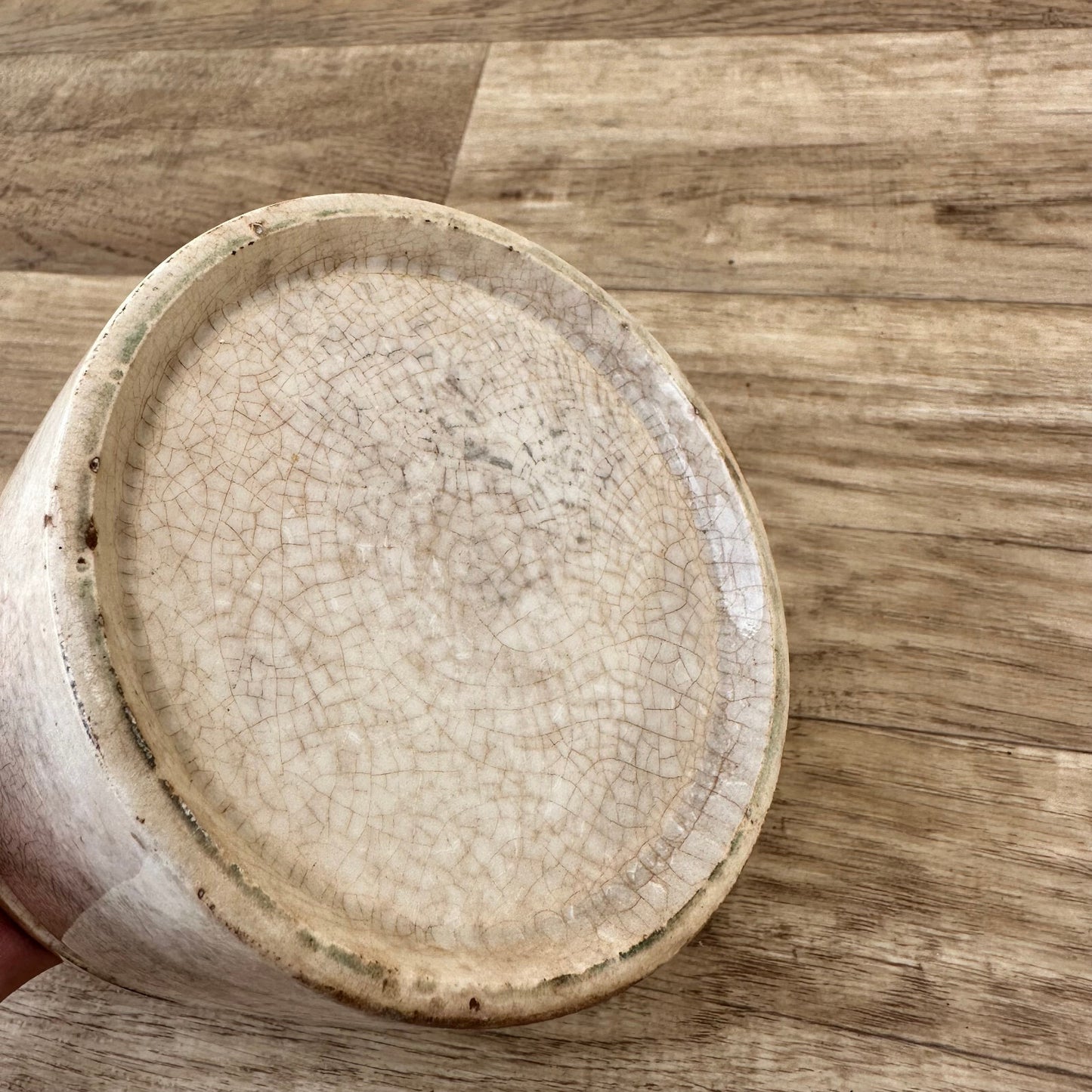 HANDMADE GLAZED White beige FRENCH CONFIT JAM POT SMALL CREIL MONTEREAU 1209249 Unmarked