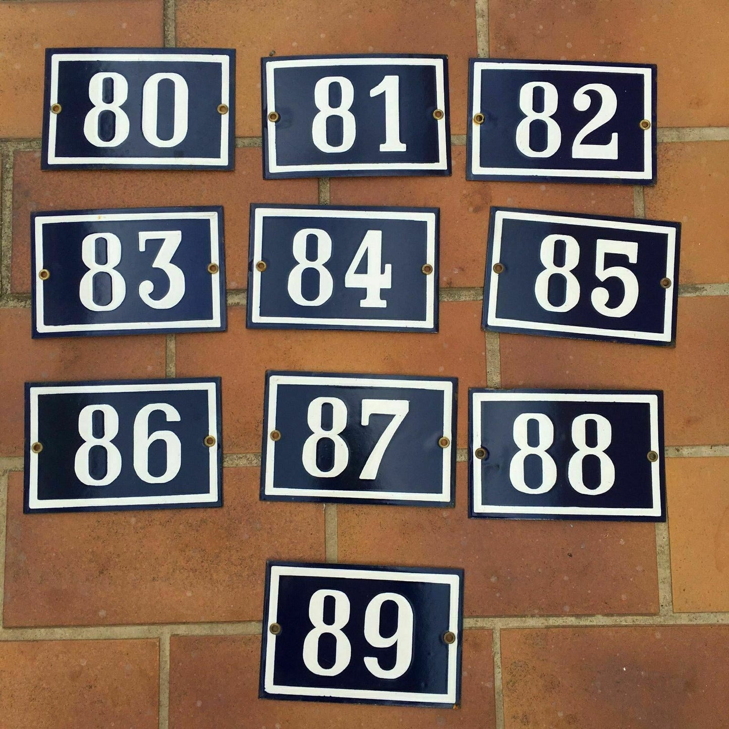 French Enamel House Numbers Vintage Street Door Signs Blue White GIROD