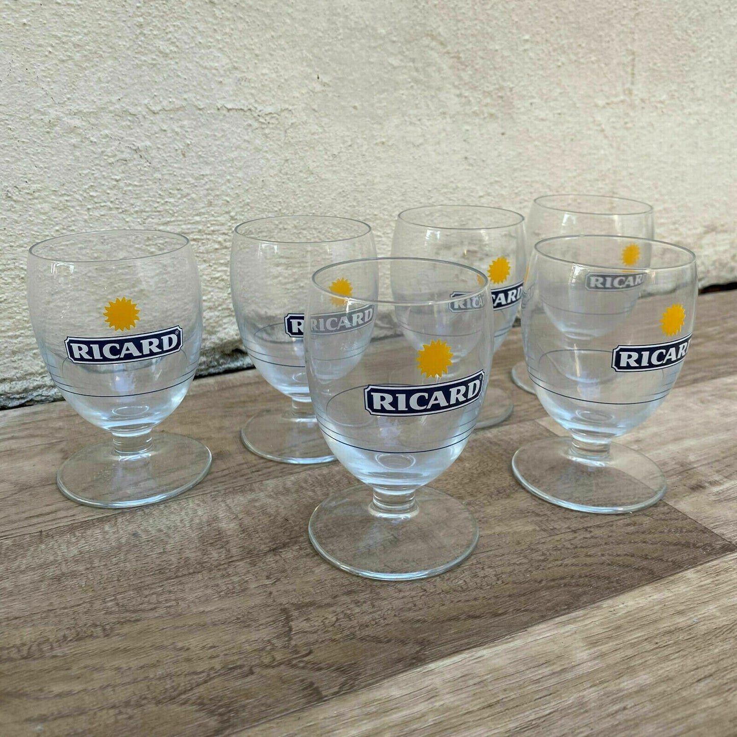 Vintage French Ricard Pastis Glasses Set 6 Stemmed Sunburst Logo 2608252 Ricard