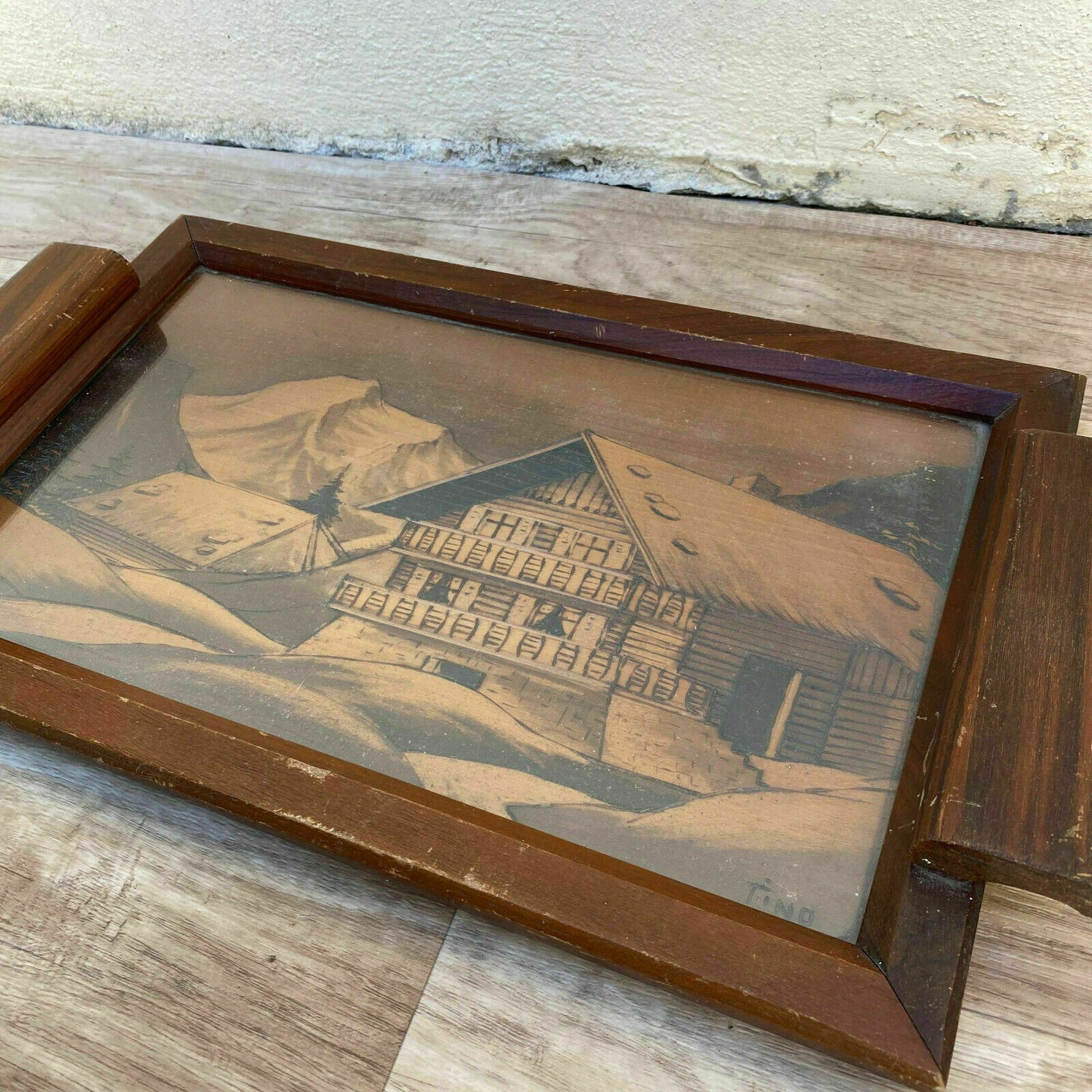 French Alpine Tray Wooden Serving Mountain Chalet Savoie Signed 31102121 Unbranded
