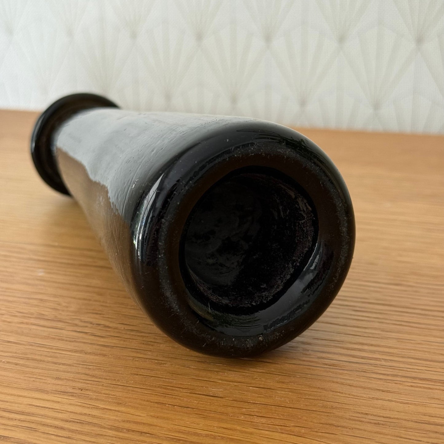 FRENCH BLACKGLASS HAND BLOWN TAPERED TRUFFLE BOTTLE DARK OLIVE GLASS 0309258