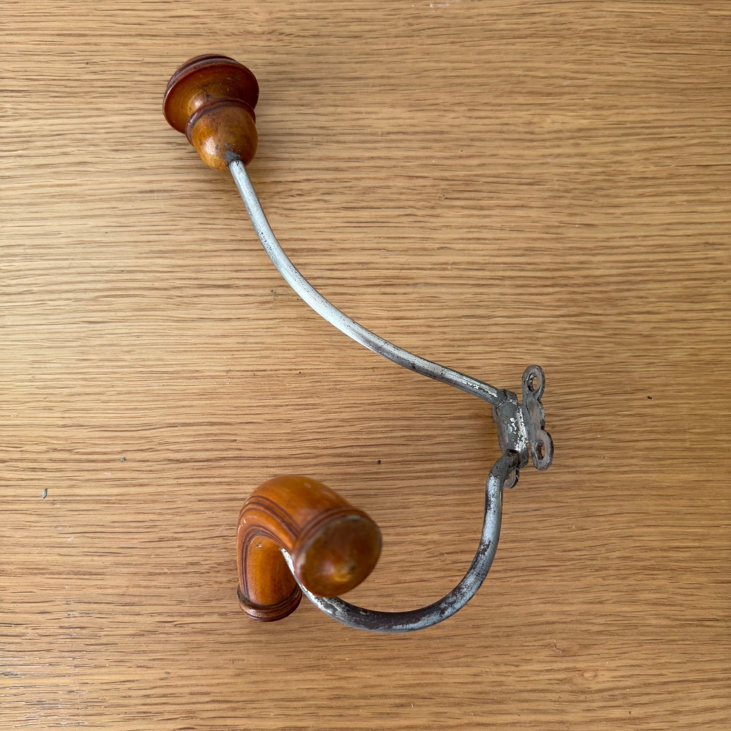 Antique French Coat Hook Hat Hanger metal wood 0211253
