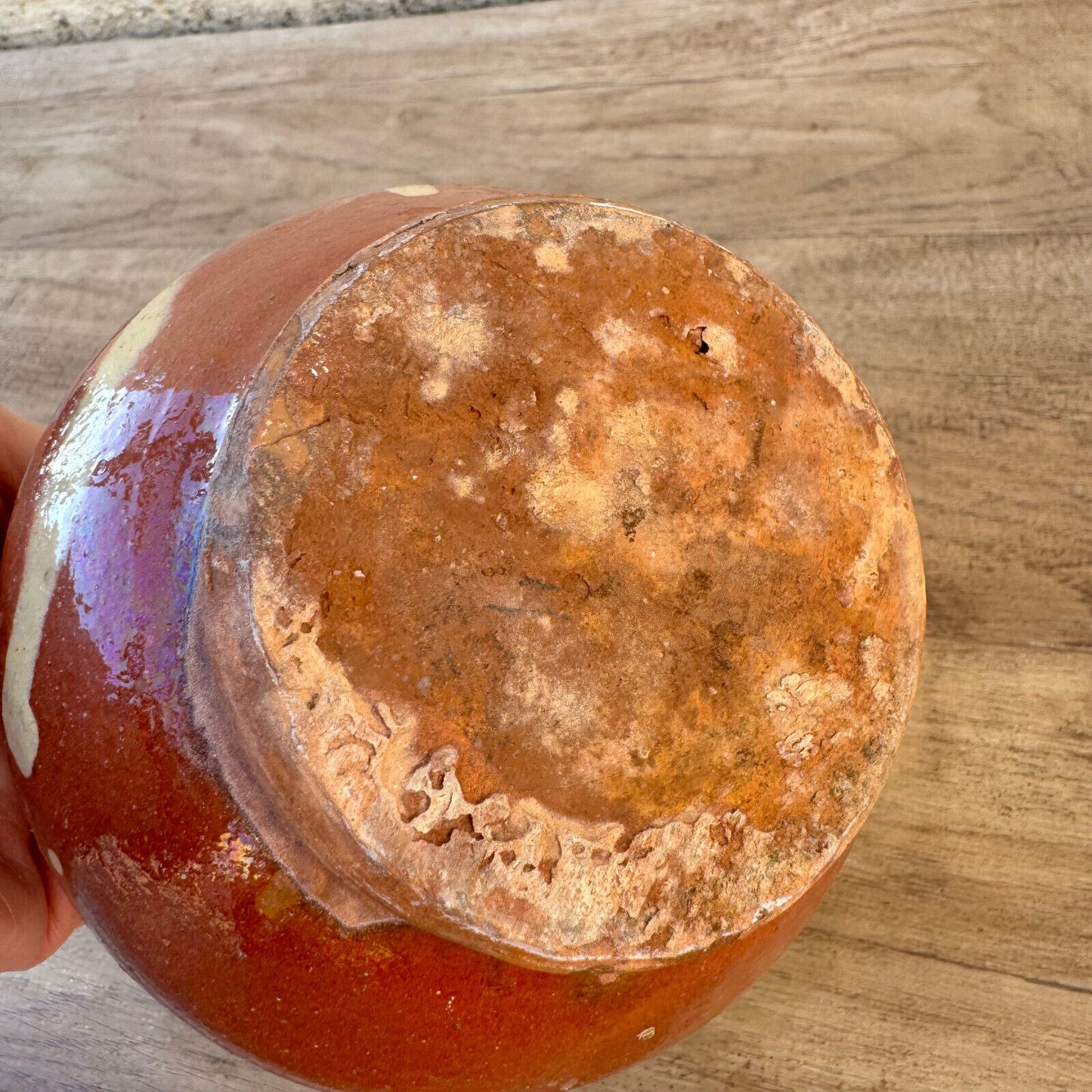 HANDMADE GLAZED RED YELLOW ANTIQUE FRENCH HONEY POT TERRACOTTA 12022510 Unmarked