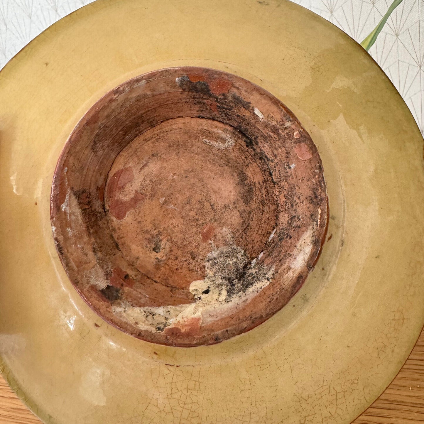 Antique yellow glazed French Pottery Plate omelette turner plate 15062417 Unmarked