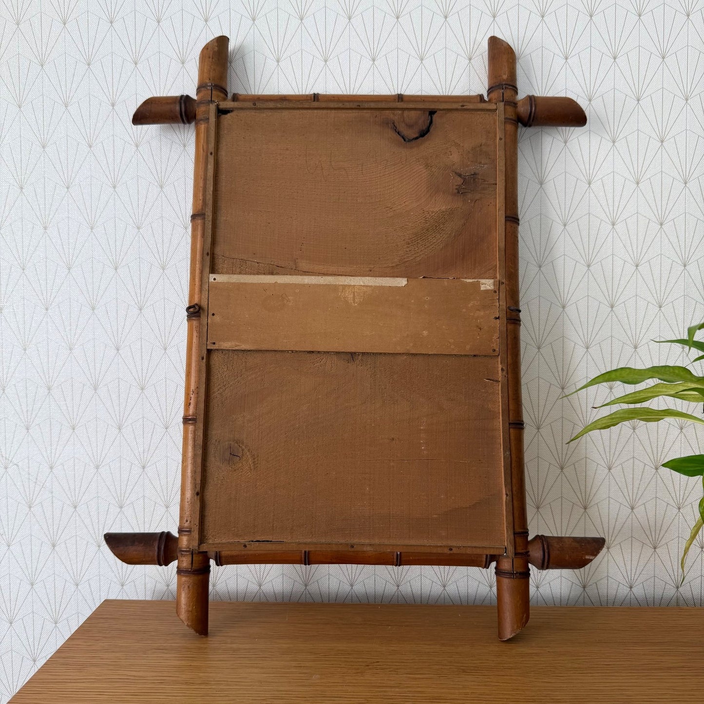 Vintage French Faux Bamboo Wall Mirror Wood Frame 19" x 25" 25052611 Fleamarketfrance