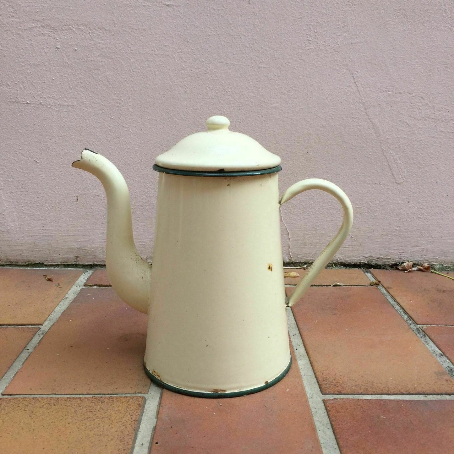 Vintage French Enamel Coffee Pot Cream Beige Enamelware Kitchen Fleamarketfrance