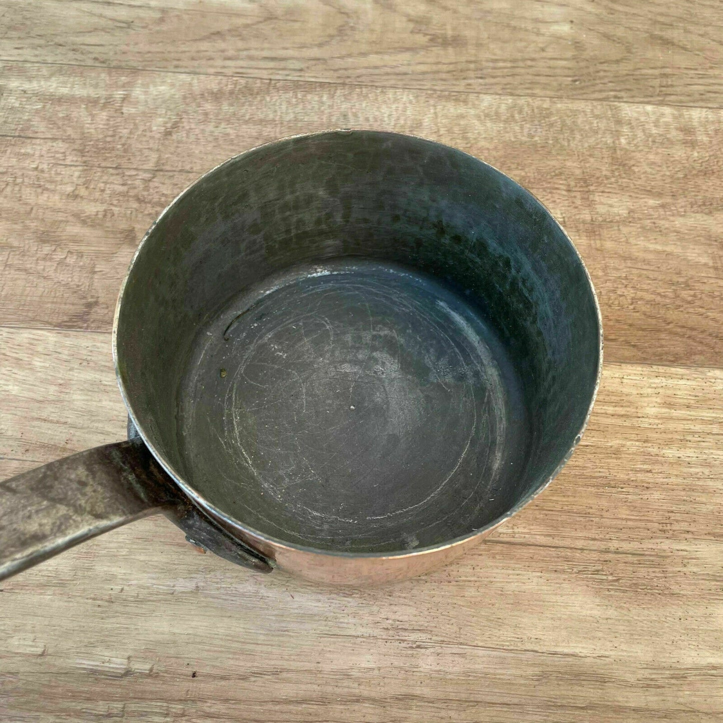 Antique French Copper Saucepan Tin Lined Cast Iron Handle 16102113 Unbranded