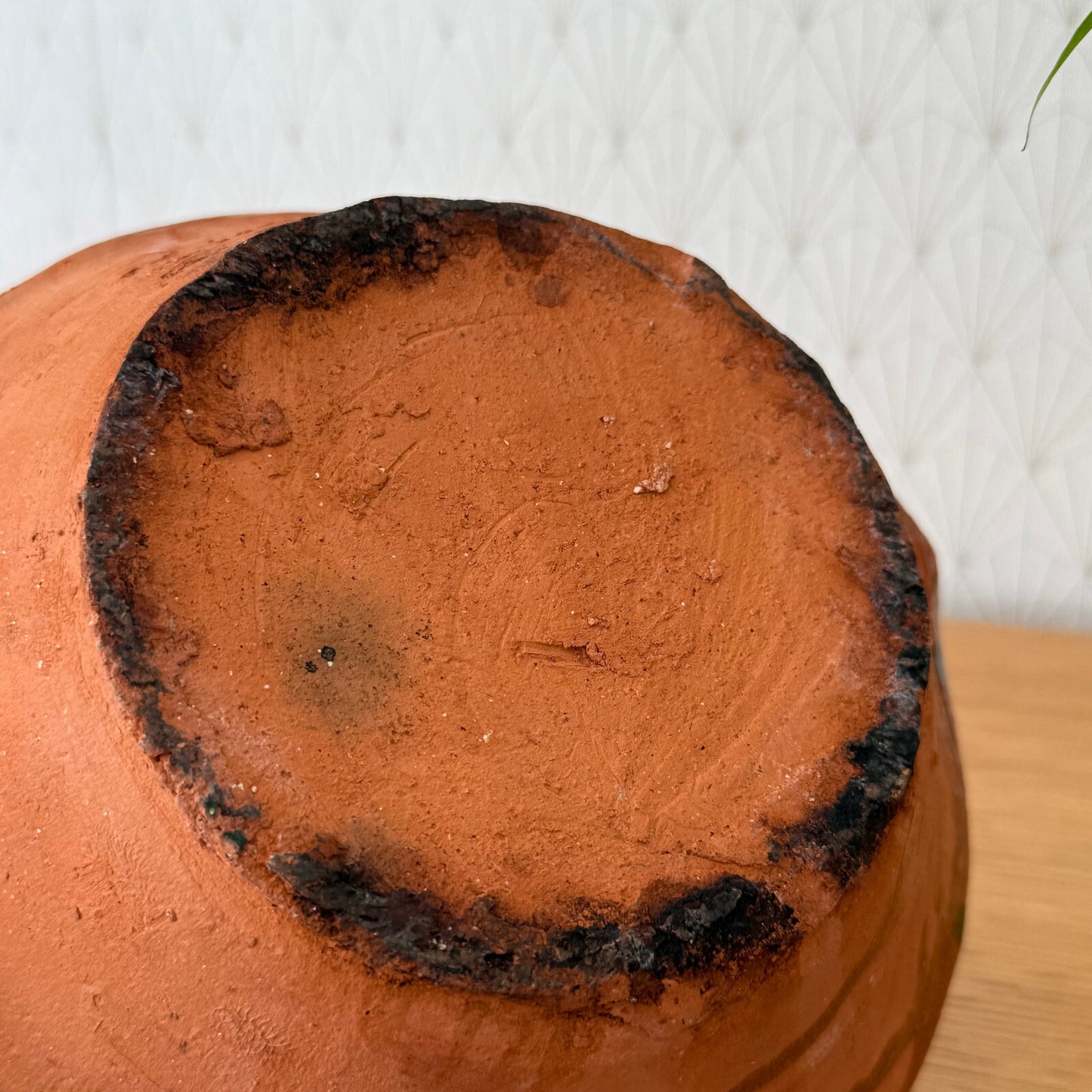 VINTAGE FRENCH GLAZED TERRACOTTA SALAD MIXING BOWL TIAN NOT FRERES 04062515