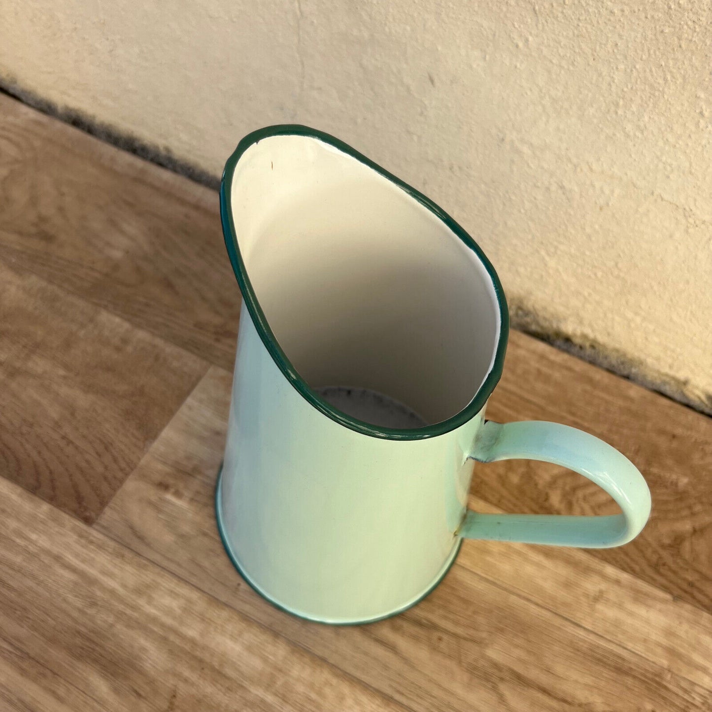 Vintage French Enamel pitcher jug water light green blue 2710244 Fleamarketfrance