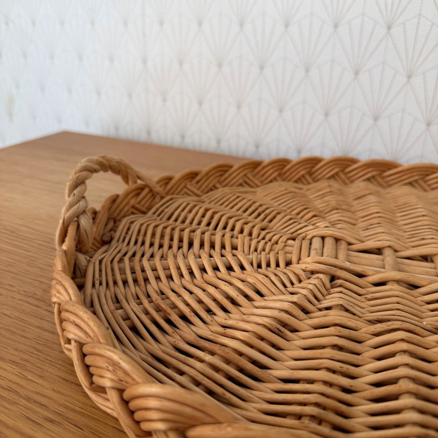 French Wicker Bread Cheese Basket Bakery Display Tray Vintage Rattan 0409267