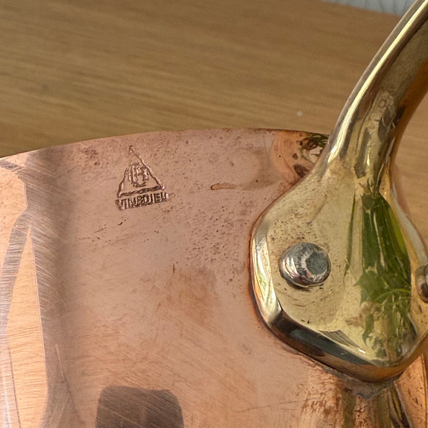 Vintage sauce pan VILLEDIEU French COPPER lining with lid 25072510