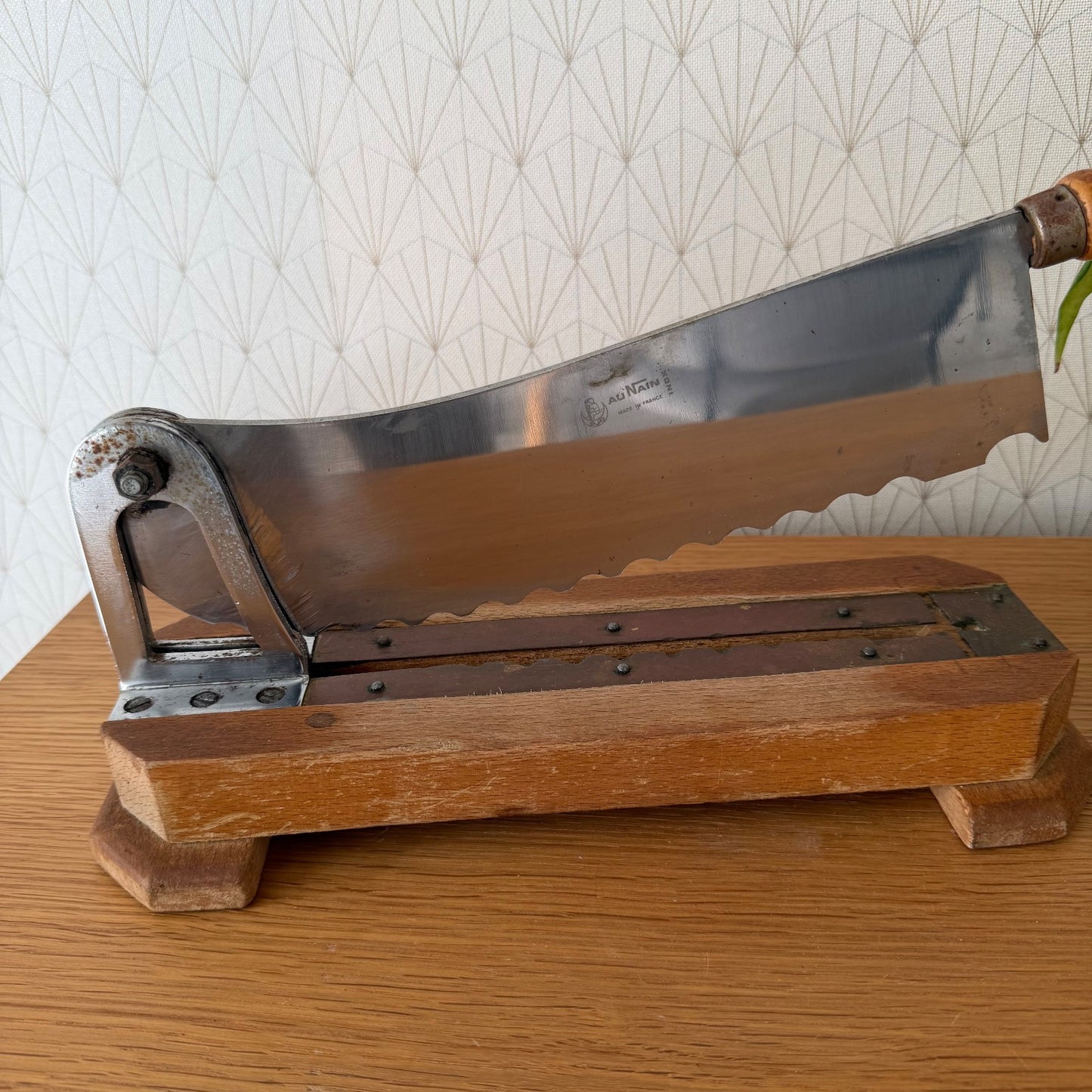 Vintage French bread slicer Au'Nain wooden cutting board restaurant 1602269 Fleamarketfrance