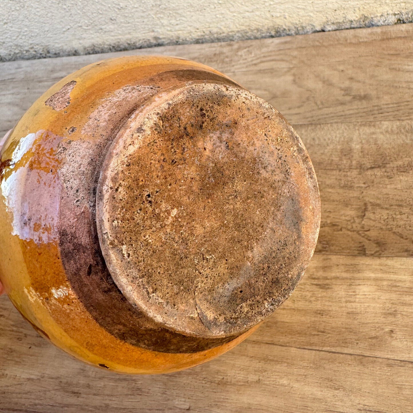 HANDMADE GLAZED RED YELLOW ANTIQUE FRENCH HONEY POT TERRACOTTA 1202252 Unmarked