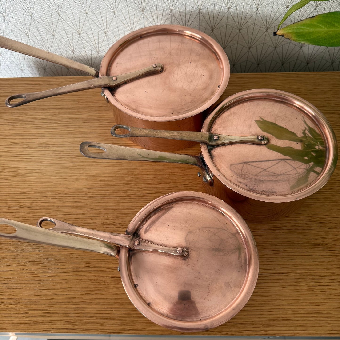Vintage set of 3 pans with lids culinair French Copper 30082512