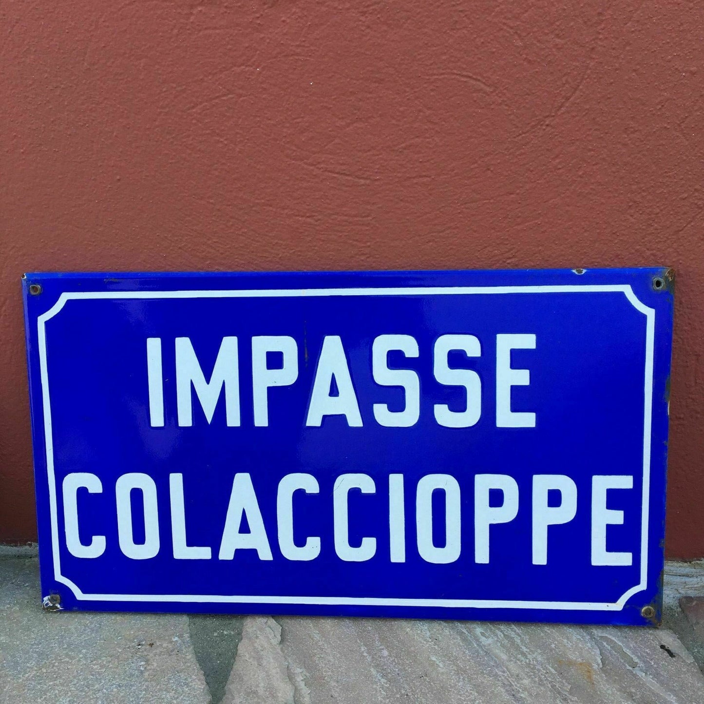 Vintage French Street Sign Impasse Colaccioppe Blue White Enamel Metal Fleamarketfrance