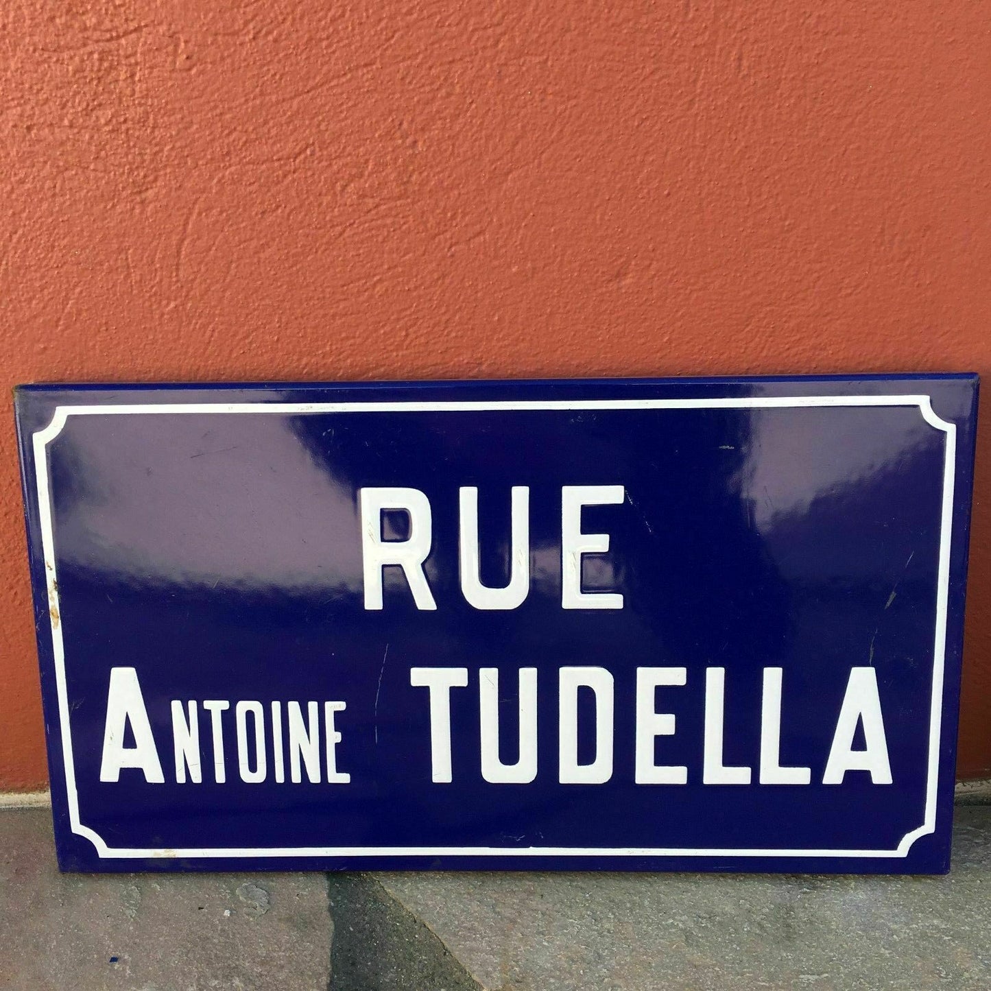 Vintage French Street Sign Rue Antoine Tudella Blue Enamel Plaque tudella Fleamarketfrance