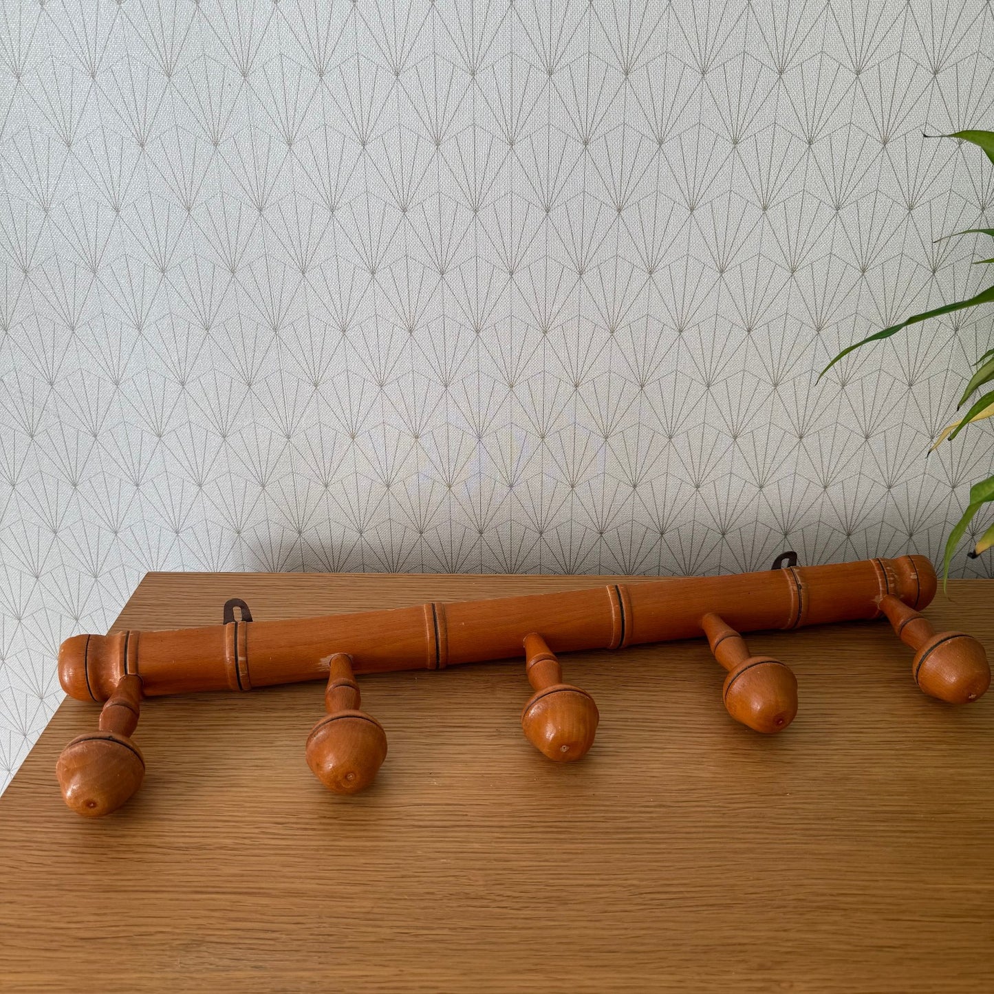 Antique Wooden French Coat Hook Hat 5 Pegs Hanger Faux Bamboo rack 03072510