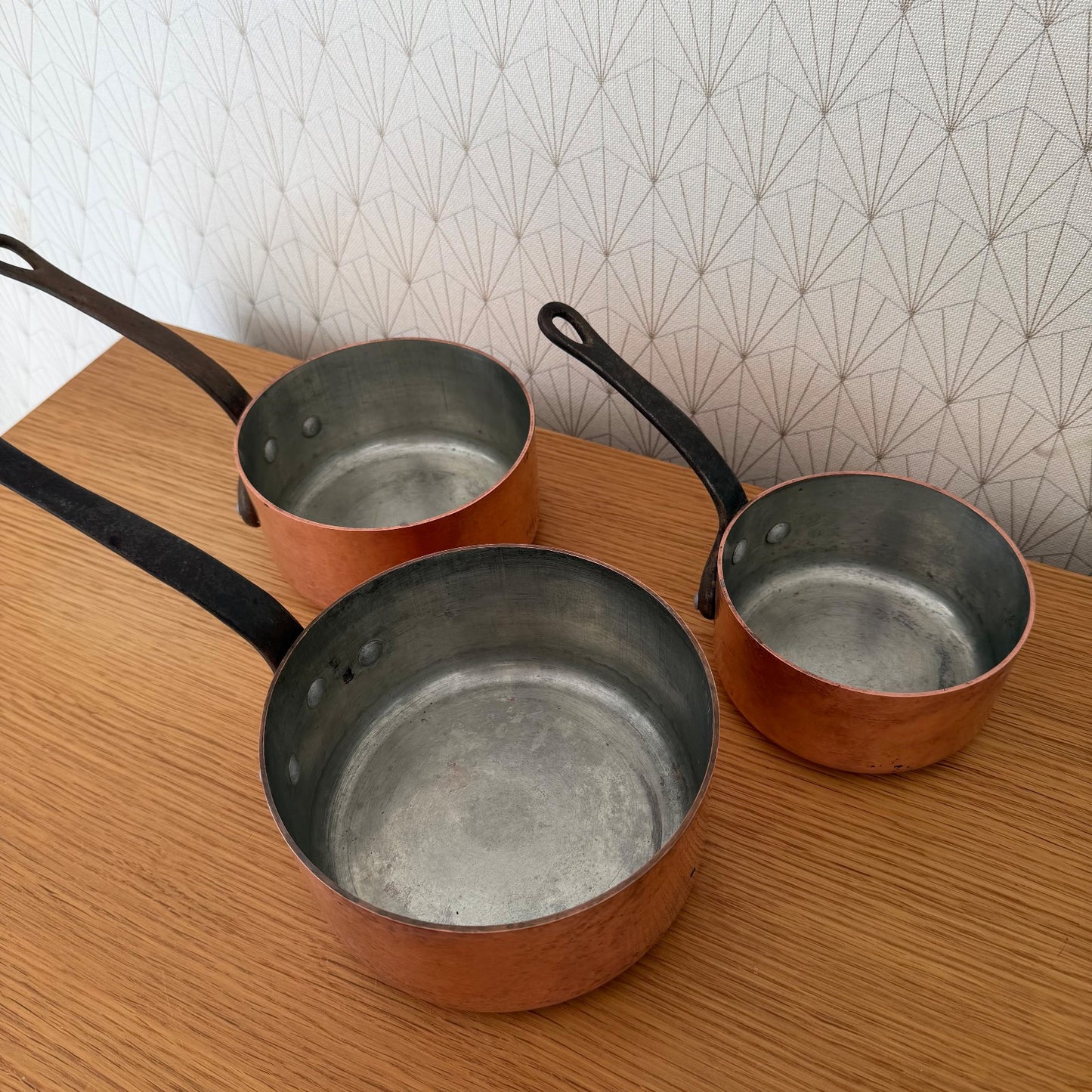 French Copper Pans Set Tin Lined Vintage Hammered Cookware 1302261 Unbranded