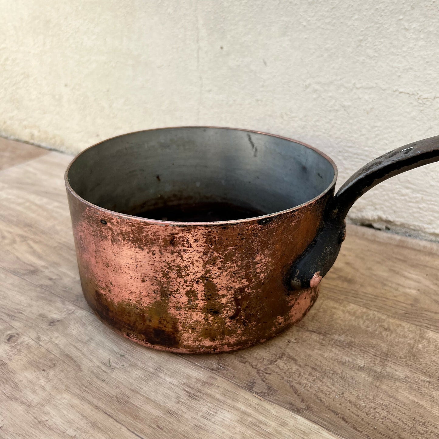 Antique French Copper Saucepan Tin Lined 8" Iron Handle 3mm Thick 1105227 Unbranded