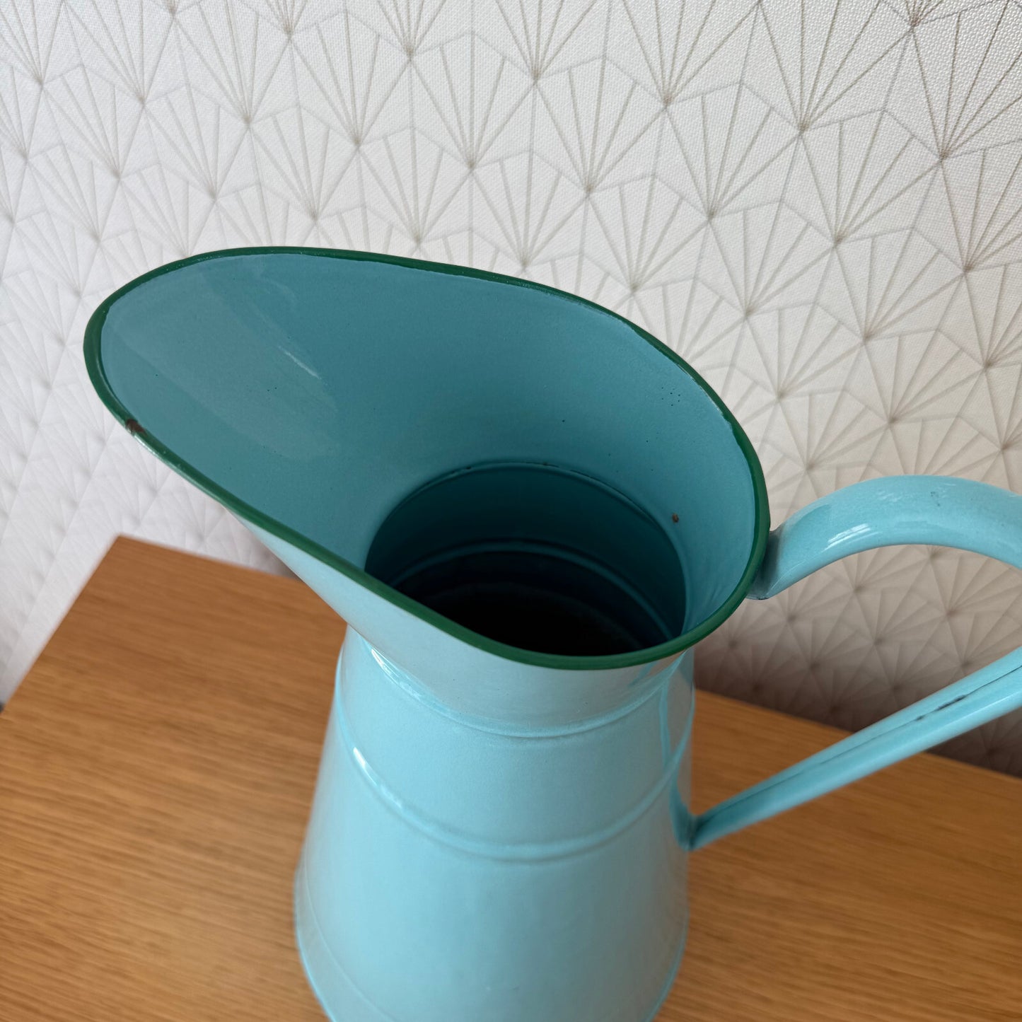 Vintage French Enamel pitcher jug water enameled blue 1206256 Fleamarketfrance