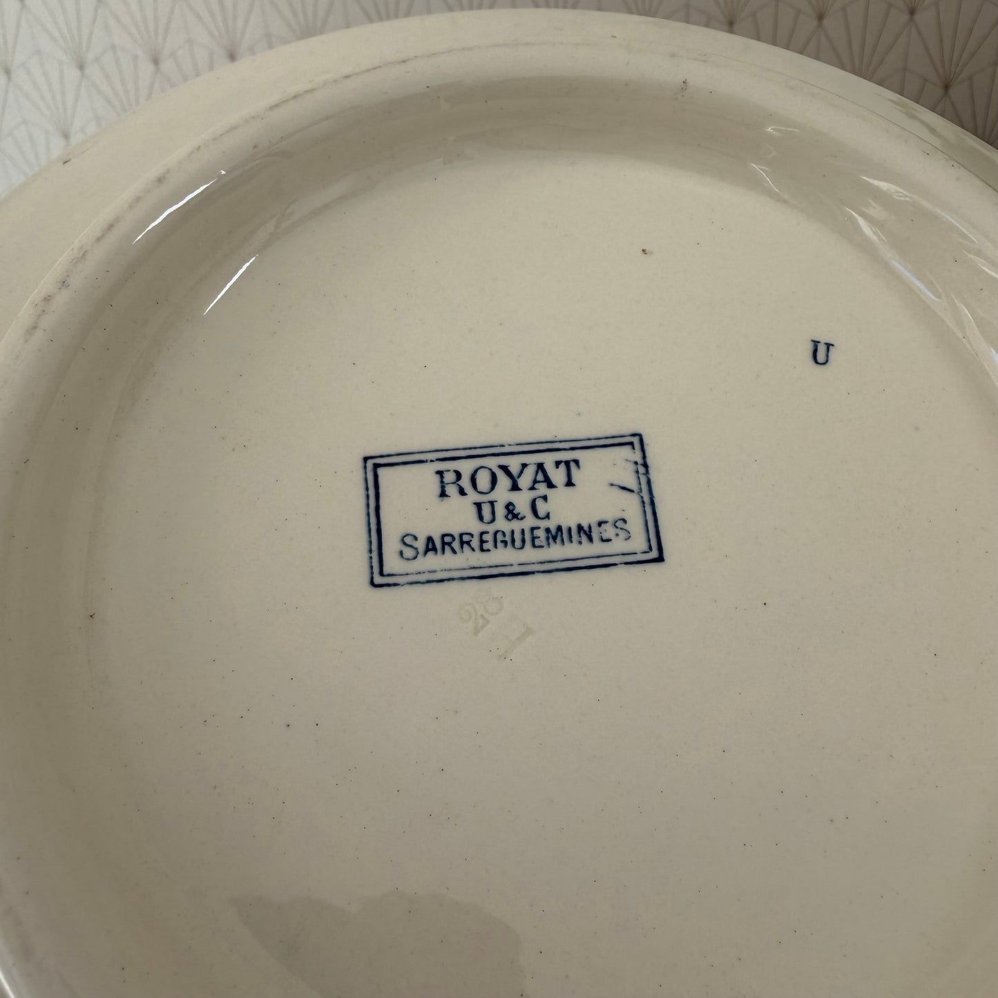 French Blue White Transferware Compote Sarreguemines Ceramic Dish 111257 sarreguemines