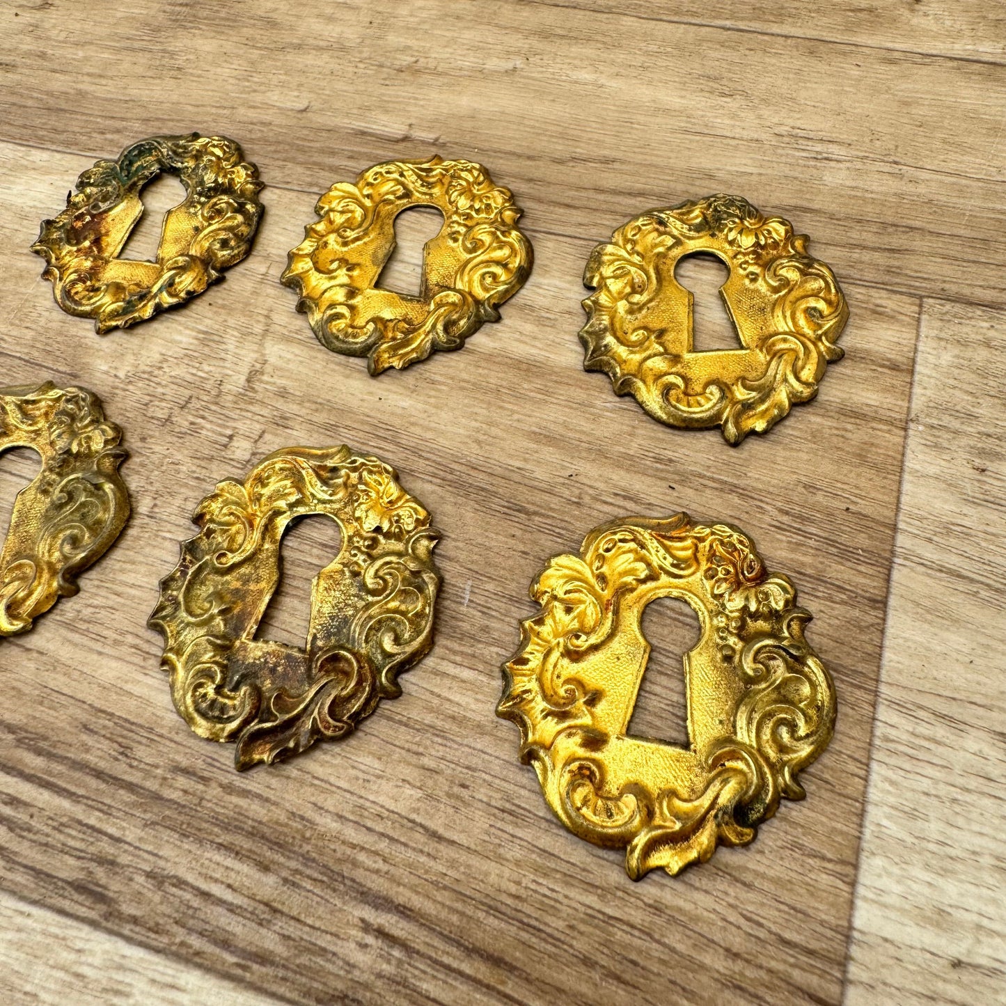 French Brass Escutcheons Antique Ornate Keyhole Plates Rococo Set 0805247 Fleamarketfrance