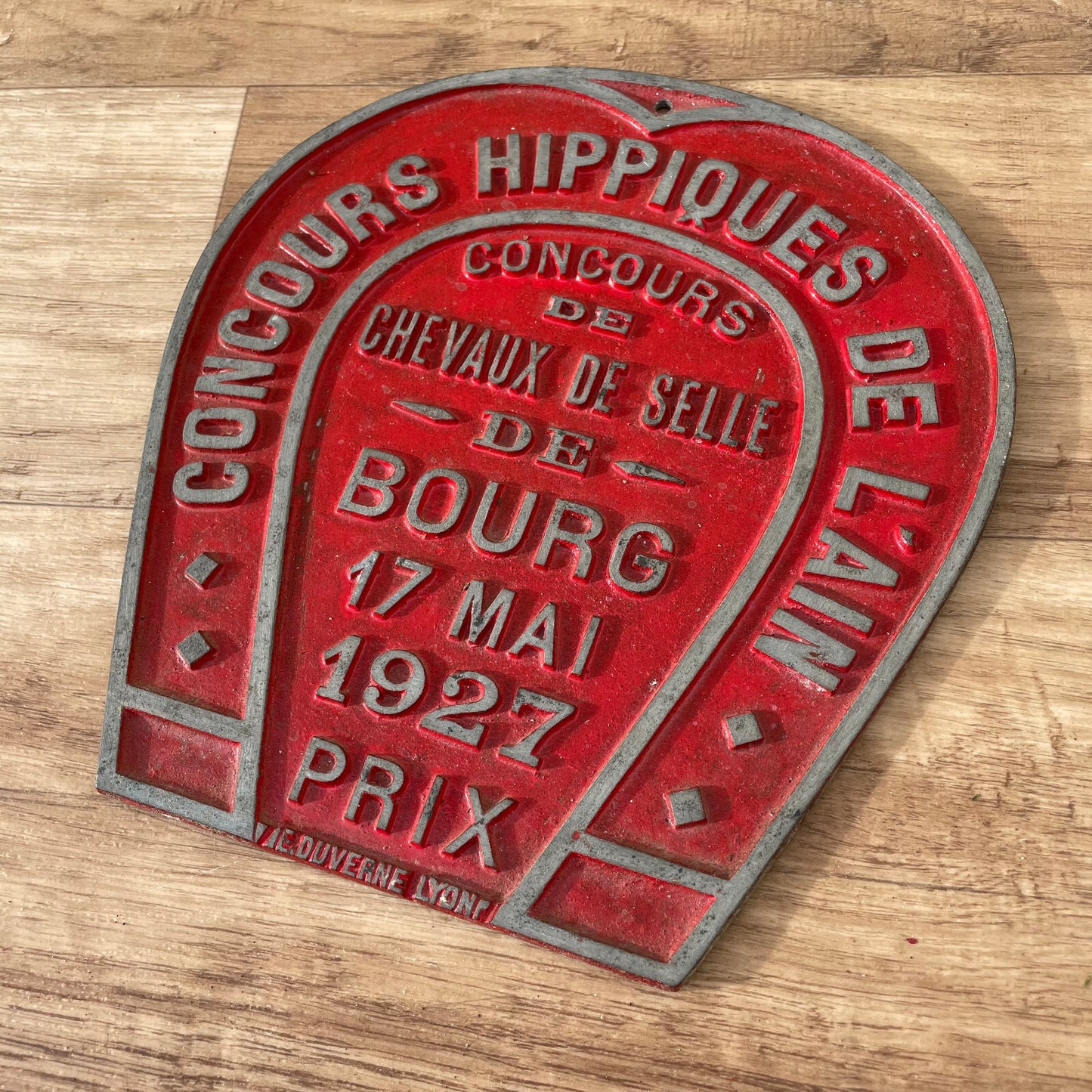 French Vintage Horse Prize Plaque 1927 Equestrian Trophy Red Enamel 11032524 Fleamarketfrance