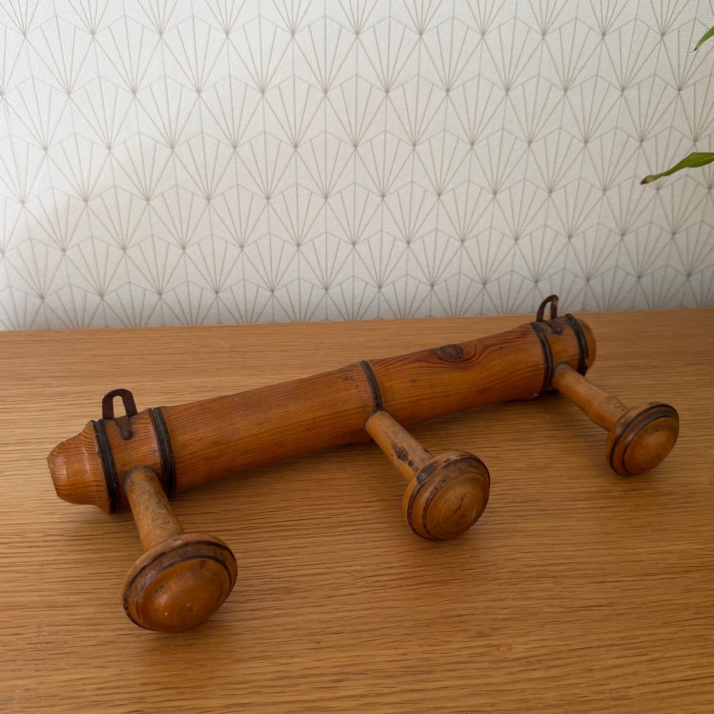 Antique French Coat Hook Hat 3 Pegs Hanger Faux Bamboo rack 0810251