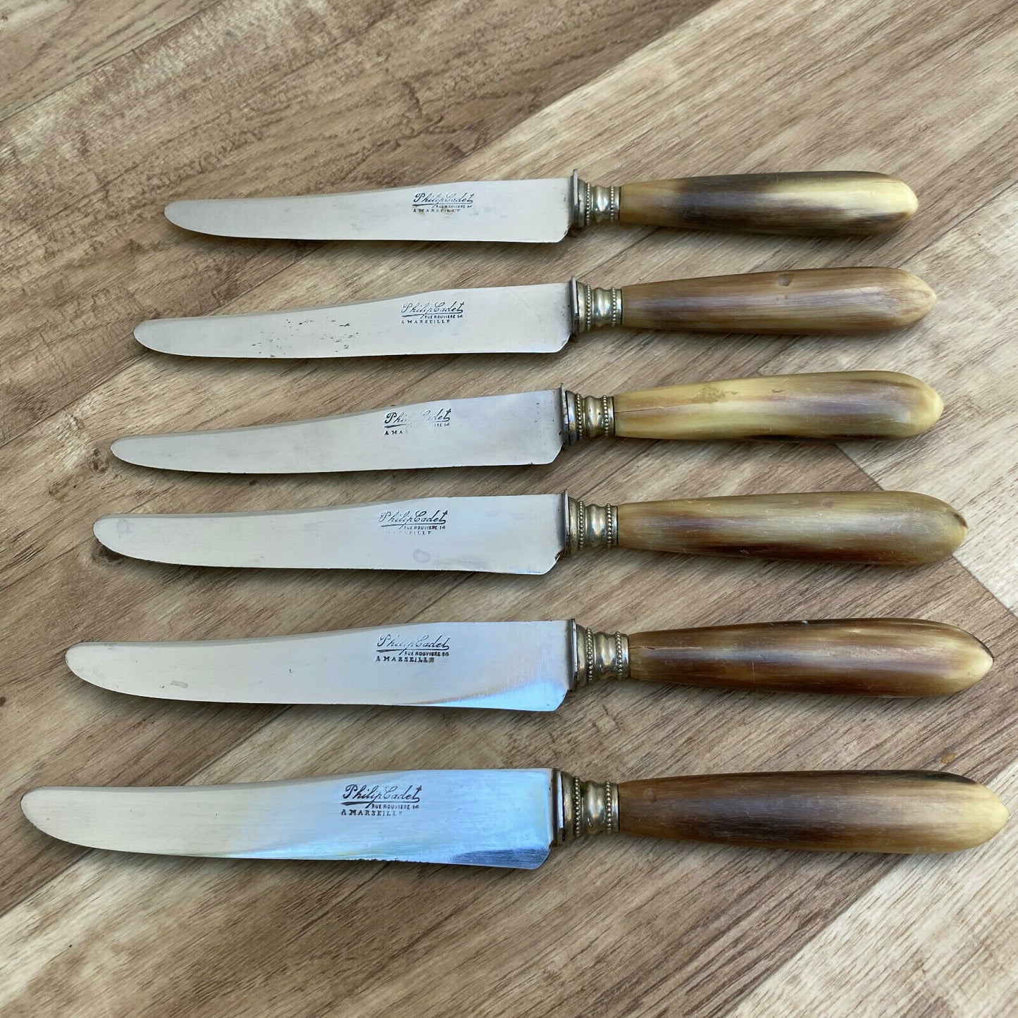 Vintage French Horn Handle Knives Philip Cadet Marseille Set of 6 070820121 Philip Cadet