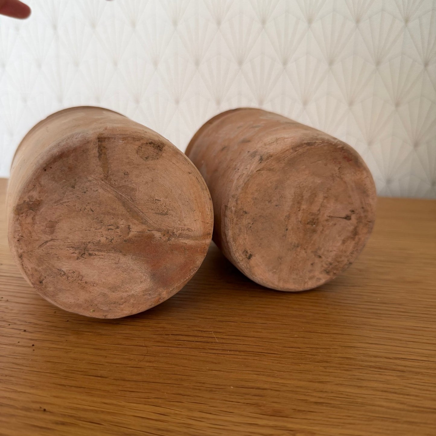 Antique French Confit Pots Pair Handmade Terracotta Kitchen 4" 20102517 Unmarked