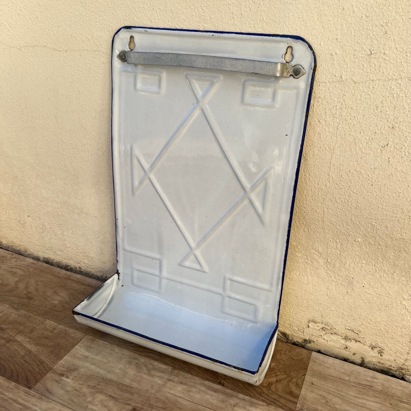 Vintage Enamelware white blue Enamel Utensils hanger holder enameled 2710243 Fleamarketfrance