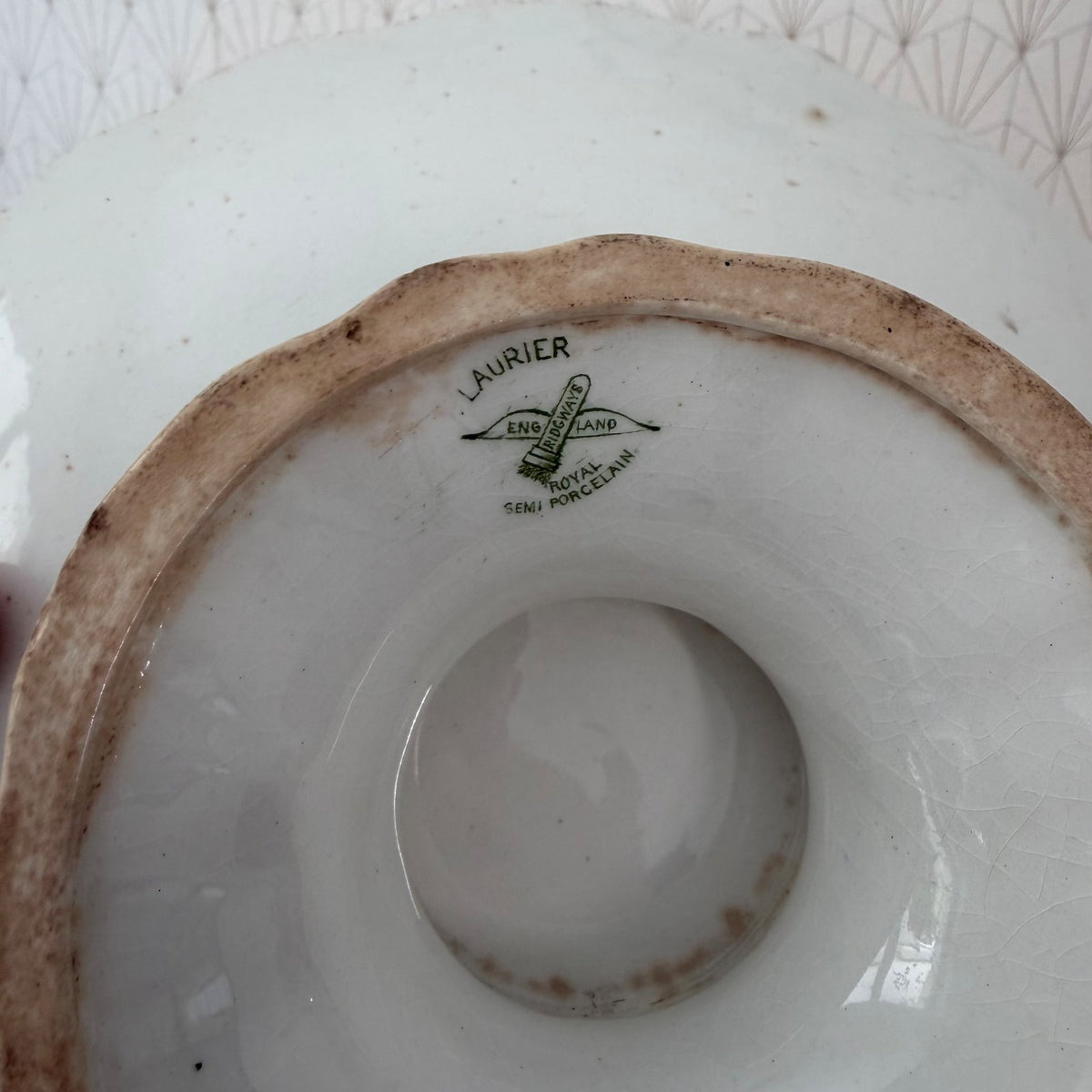 Backstamp detail showing Ridgways England Royal Semi Porcelain maker's mark