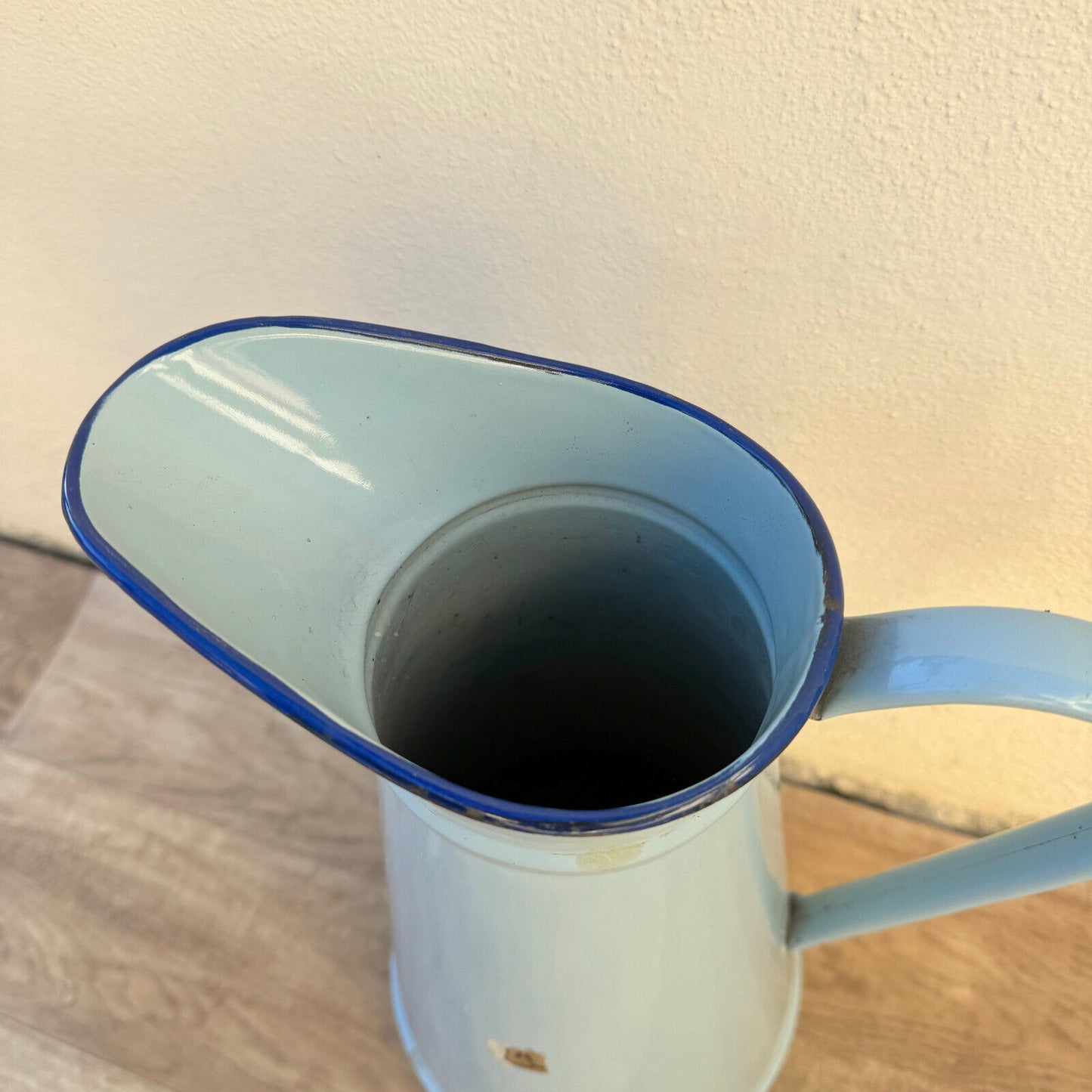 Vintage French Enamel Pitcher Jug Water Enameled Blue Grey 1302254 Fleamarketfrance