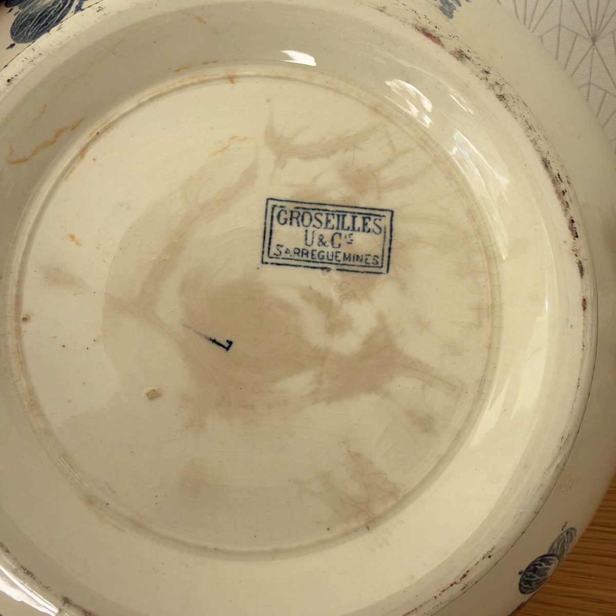 Antique French Transferware Footed Bowl Sarreguemines Groseilles 20102632 Fleamarketfrance