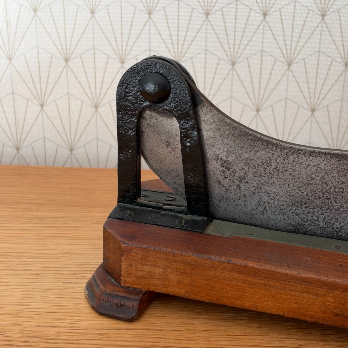 Antique French Bread Slicer Cast Iron Wooden Base Farmhouse Kitchen 06102637