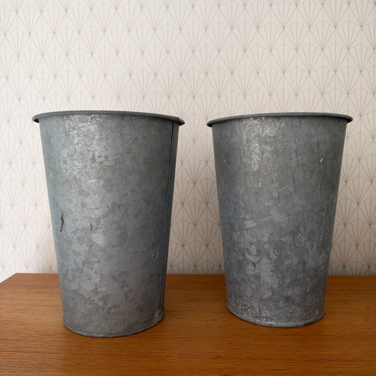 Pair Vintage French Galvanized Zinc Florist Flower Buckets 09102613 Fleamarketfrance