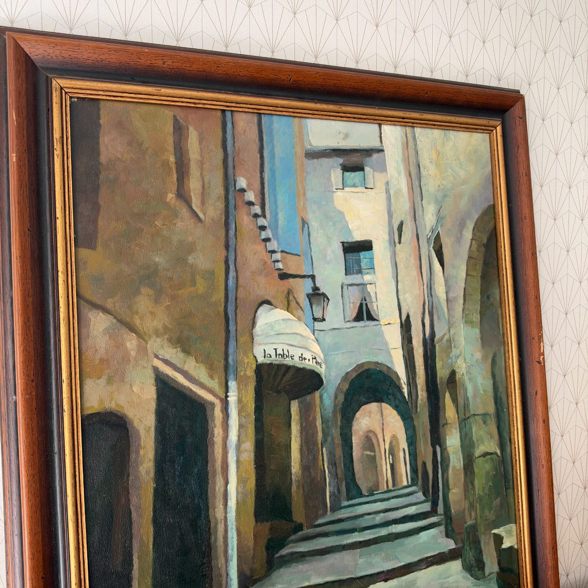 French Oil Painting Medieval Street Scene Signed Dorgendial Gard Village 0910262 Fleamarketfrance