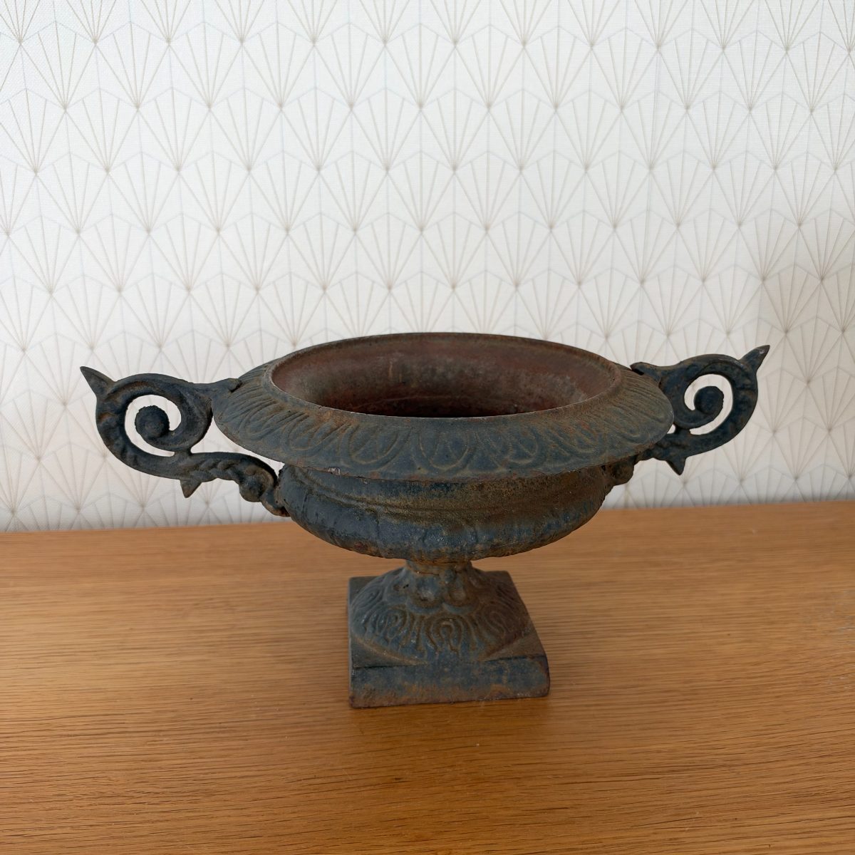 Antique French Cast Iron Garden Urn Vase Scroll Handles Piédouche 0710268 Fleamarketfrance